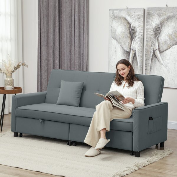 HOMCOM Divano Letto 3 Posti Clic Clac con Schienale Reclinabile e 2 Cuscini, 196x90x89 cm, Grigio