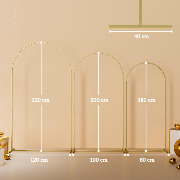 Outsunny Set di 3 Archi da Giardino da 1.8-2-2.2 m, Archetti Decorativi in Metallo, Colore Oro
