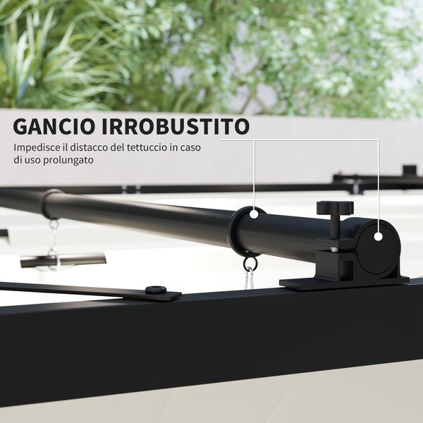 Outsunny Gazebo Pergola 3x3 m con Tettuccio Retrattile, 8 Viti e 8 Picchetti, in Poliestere 180g e Metallo, Bianco Crema