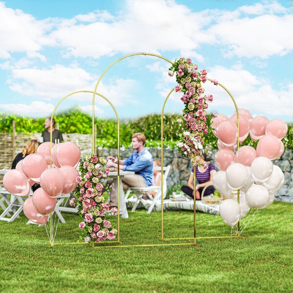 Outsunny Set di 3 Archi da Giardino da 1.8-2-2.2 m, Archetti Decorativi in Metallo, Colore Oro