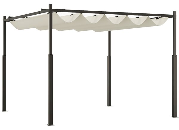 Outsunny Gazebo Pergola 3x3 m con Tettuccio Retrattile, 8 Viti e 8 Picchetti, in Poliestere 180g e Metallo, Bianco Crema