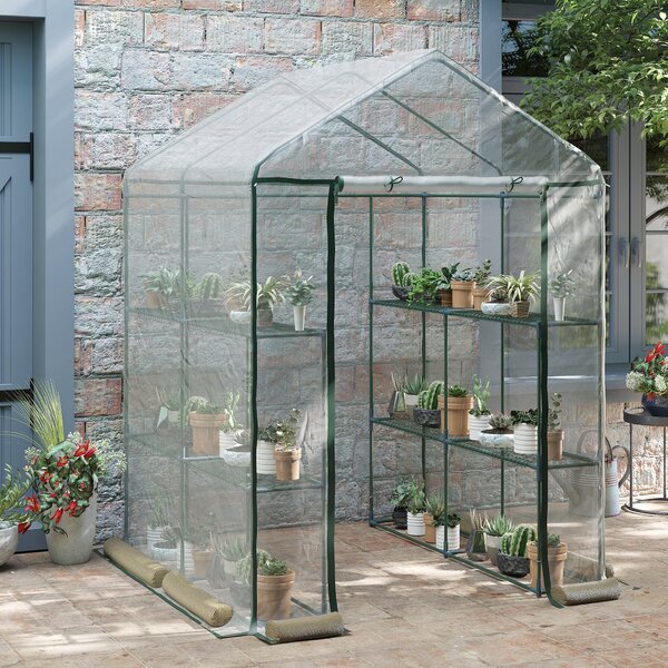 Outsunny Serra da Giardino in PVC Trasparente con cerniera e Ripiani, Serra da Balcone con Scaffali per Piante Orto,1.43 x 1.43 x 1.95m | Aosom Italy