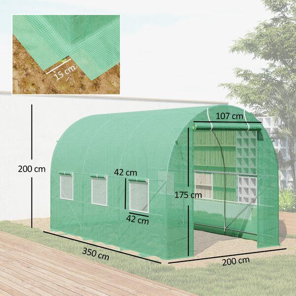 Outsunny Serra da Giardino 3.5 x 2 x 2m Serra con Tetto Arrotondato per Piante Verde|Aosom
