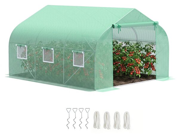Outsunny Serra da Giardino 3.5 x 3 x 2m Serra con Tetto a Spiovente in PE per Piante Verde|Aosom