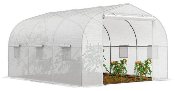 Outsunny Serra da Giardino con 6 Finestre e Porta a Rullo, in Acciaio e PE, 3.5x3x2 m, Bianco|Aosom