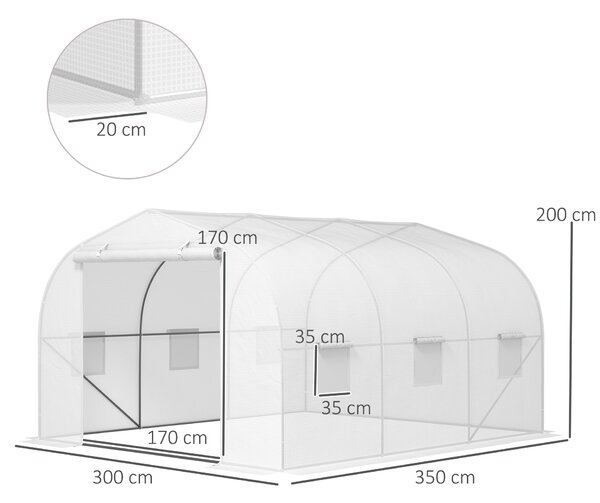 Outsunny Serra da Giardino con 6 Finestre e Porta a Rullo, in Acciaio e PE, 3.5x3x2 m, Bianco|Aosom