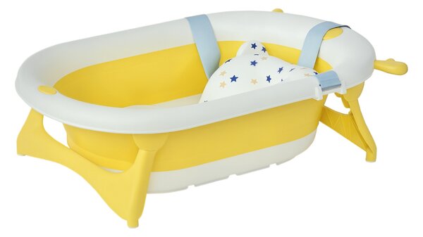 HOMCOM Vaschetta Bagnetto Pieghevole per Bambini 0-3 Anni con Indicatore di Temperatura e Cuscino, 81.5x50.5x23.5 cm, Bianco|Aosom