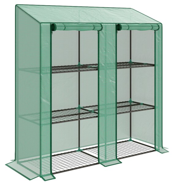 Outsunny Serra da Giardino con Copertura in PE, 6 Mensole e 2 Porte Avvolgibili, 143x46x151cm, Verde|Aosom