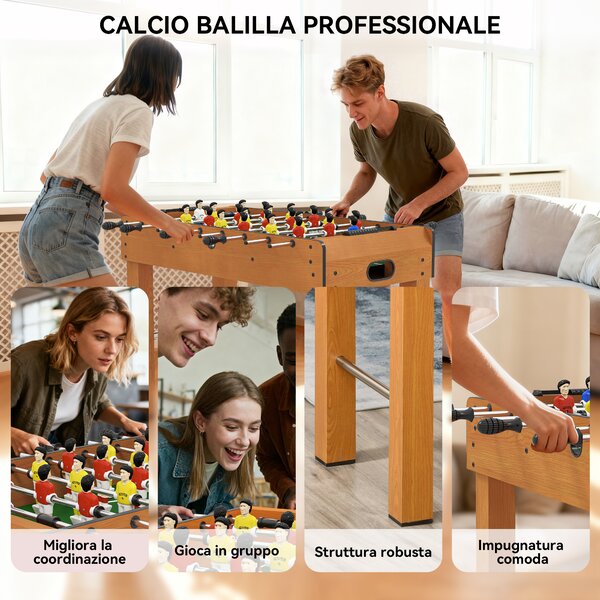 HOMCOM Calcio Balilla Professionale per Adulti e Bambini in MDF, con 2 Palline, Segnapunti e 22 Giocatori, 122x61x80.7cm