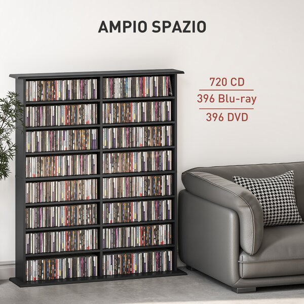 HOMCOM Mobile Libreria porta CD a 16 Ripiani dal Design Moderno in Legno, 106.5x24x123.7 cm, Nero