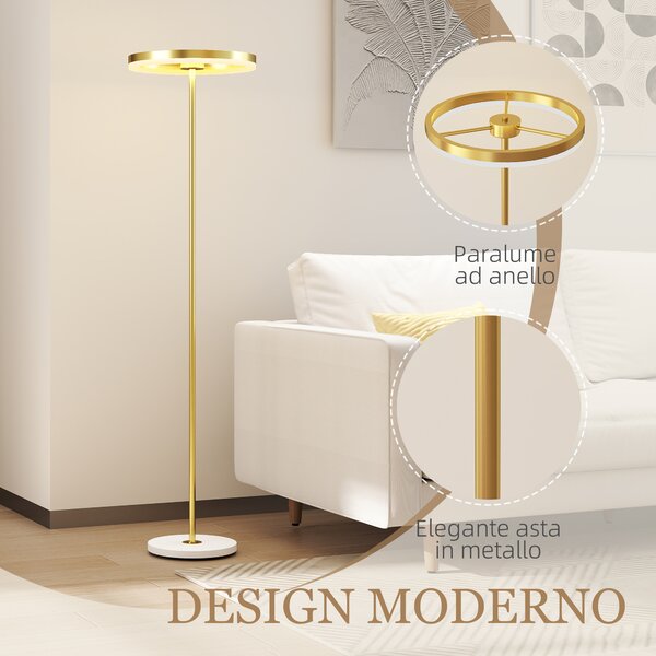 HOMCOM Lampada da Terra Moderna con Luce Dimmerabile con Interruttore a Pedale e 3 Luminosità, Oro | Aosom Italy
