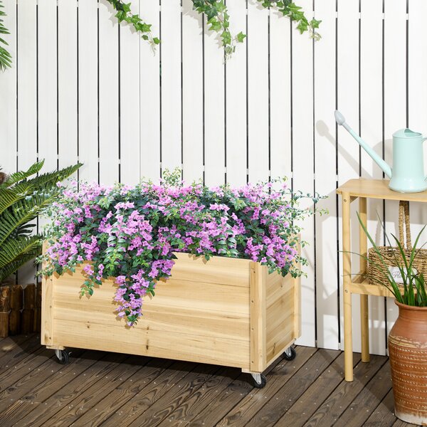 Outsunny Fioriera da Giardino con Foro di Drenaggio e Rotelle, in Legno di Abete, 89x48x47 cm|Aosom
