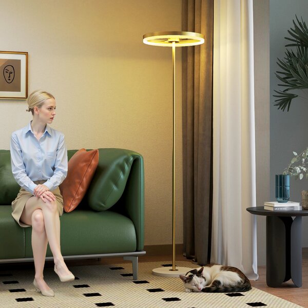 HOMCOM Lampada da Terra Moderna con Luce Dimmerabile con Interruttore a Pedale e 3 Luminosità, Oro | Aosom Italy