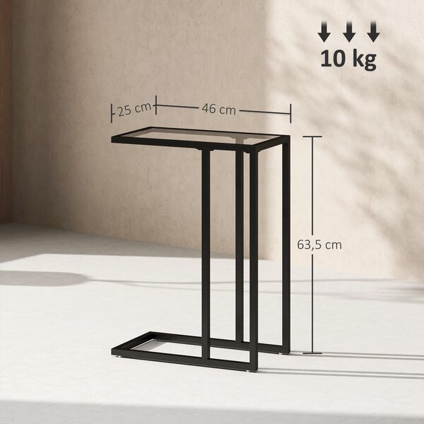 HOMCOM Tavolino da Caffè in Vetro e Acciaio a Forma di C, 46x25x63.5 cm, Nero