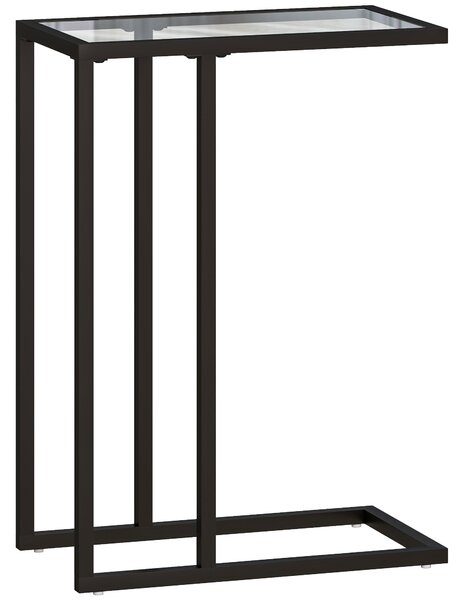 HOMCOM Tavolino da Caffè in Vetro e Acciaio a Forma di C, 46x25x63.5 cm, Nero