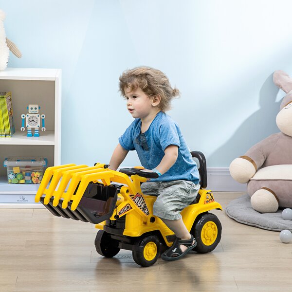 HOMCOM Escavatore per Bambini 3-4 Anni con Pinza, Pulsante per Suoni e Spazio Portaoggetti Nascosto, in PP e ABS, 83x27x39 cm, Giallo e Nero|Aosom