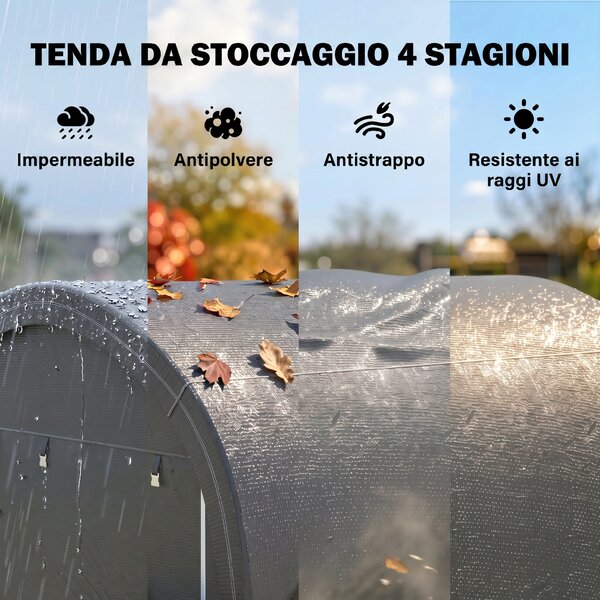 Outsunny Tendone da Giardino per Moto, Bici e Attrezzi con 2 Ingressi a Zip, in Acciaio e PE, 300x300x235 cm, Grigio | Aosom Italy