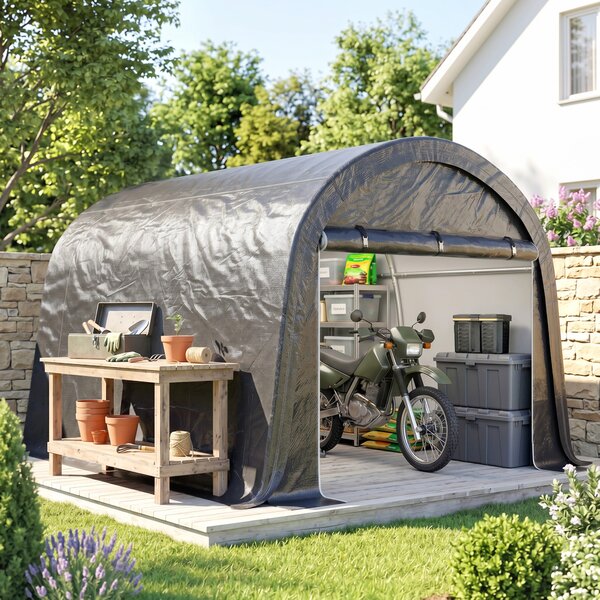 Outsunny Tendone da Giardino per Moto, Bici e Attrezzi con 2 Ingressi a Zip, in Acciaio e PE, 300x300x235 cm, Grigio | Aosom Italy