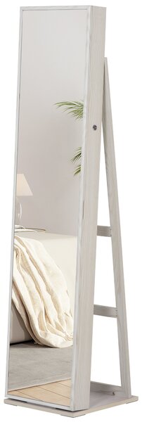 HOMCOM Specchio Portagioie a LED con 4 Scaffali e Spazi Portaoggetti, in Legno e Vetro, 15x15x61.75 cm, Bianco | Aosom Italy