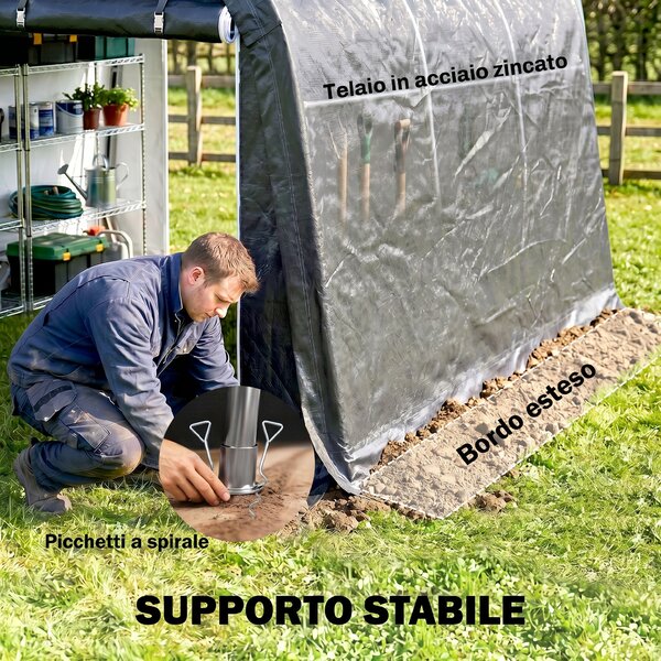 Outsunny Tendone da Giardino per Moto, Bici e Attrezzi con 2 Ingressi a Zip, in Acciaio e PE, 300x300x235 cm, Grigio | Aosom Italy