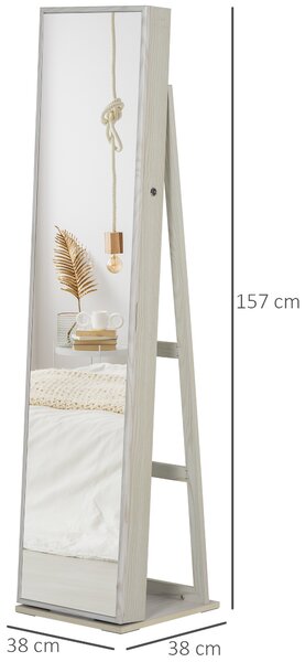 HOMCOM Specchio Portagioie a LED con 4 Scaffali e Spazi Portaoggetti, in Legno e Vetro, 15x15x61.75 cm, Bianco | Aosom Italy