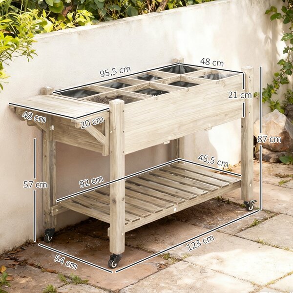 Outsunny Fioriera da Esterno a 8 Sezioni con Ripiano Laterale e Mensola in Legno di Abete, 123x54x87 cm, Legno | Aosom Italy