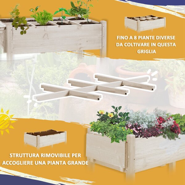 Outsunny Fioriera da Esterno a 8 Sezioni con Ripiano Laterale e Mensola in Legno di Abete, 123x54x87 cm, Legno | Aosom Italy