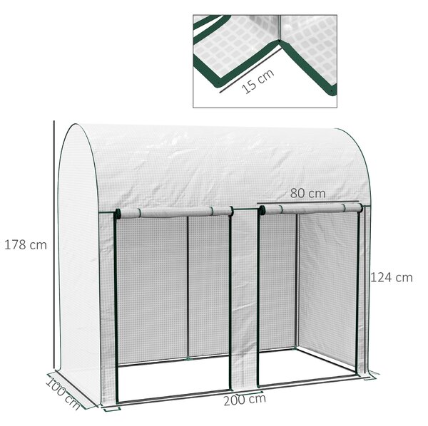 Outsunny Serra da Giardino per Orto con 2 Porte Avvolgibili, in Acciaio e Copertura in PE Anti-Raggi UV, 2x1x1.78m, Bianco|Aosom Italy