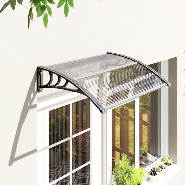 Outsunny Pensilina da Esterni Impermeabile e Anti-UV, in PC, PP e Alluminio, 75x100x23 cm, Trasparente e Nero | Aosom Italy
