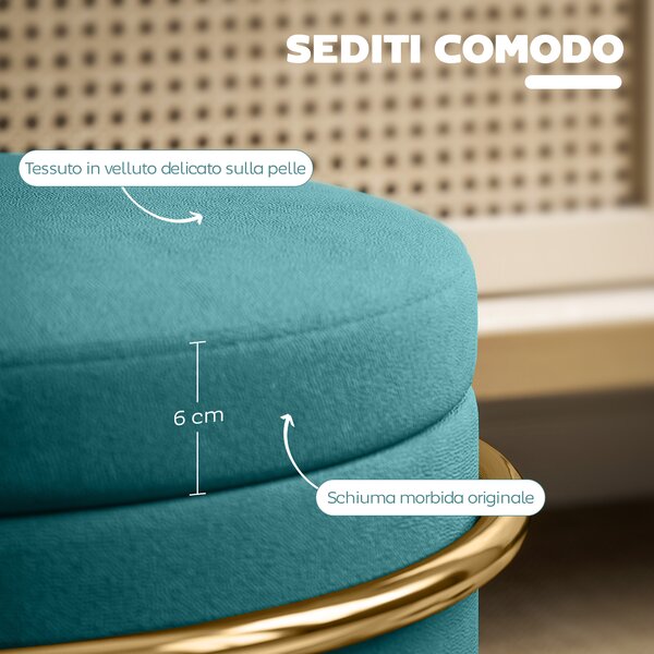 HOMCOM Pouf Contenitore Rotondo in Velluto con Vano da 24L e Coperchio Rimovibile, Ø42x39 cm, Verde | Aosom Italy