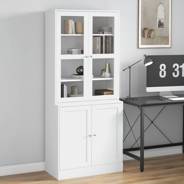 HOMCOM Mobile Libreria con 2 Armadietti, Armadio con Ripiani Regolabili su 3 livelli e Ante in Vetro, 76x40x178.5 cm, Bianco | Aosom Italy
