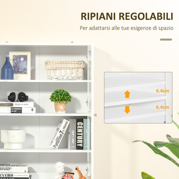 HOMCOM Mobile Libreria con 2 Armadietti, Armadio con Ripiani Regolabili su 3 livelli e Ante in Vetro, 76x40x178.5 cm, Bianco | Aosom Italy