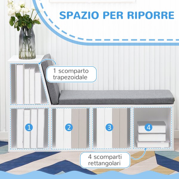 HOMCOM Libreria Moderna a 5 Ripiani Aperti con 2 Cuscini, in Legno, 108x30x60 cm, Grigio | Aosom Italy