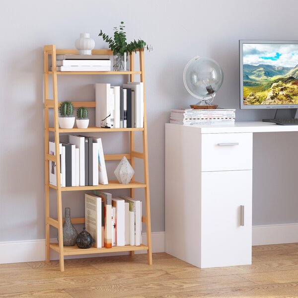 HOMCOM Scaffale Multiuso a 4 Livelli in Bambù colore Naturale 48 × 30 × 119cm
