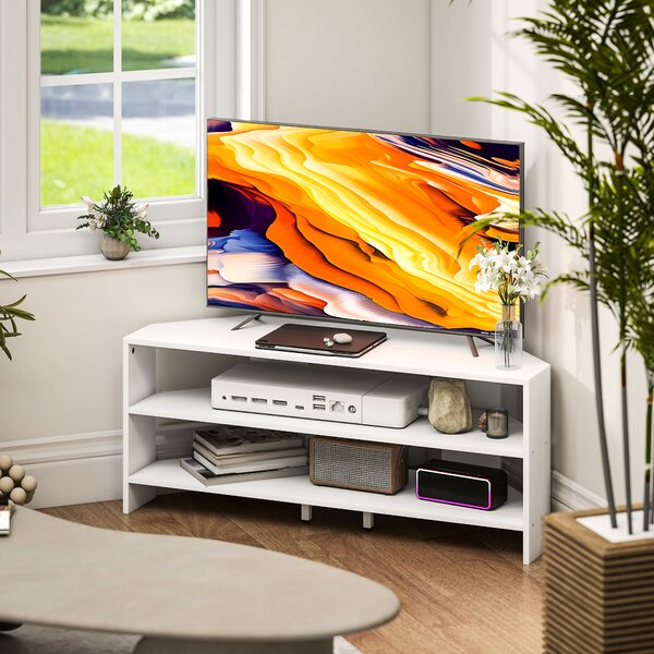 HOMCOM Mobile TV ad Angolo per 47" max con 2 Ripiani Aperti, in Legno, 110x36x45 cm, Bianco | Aosom Italy