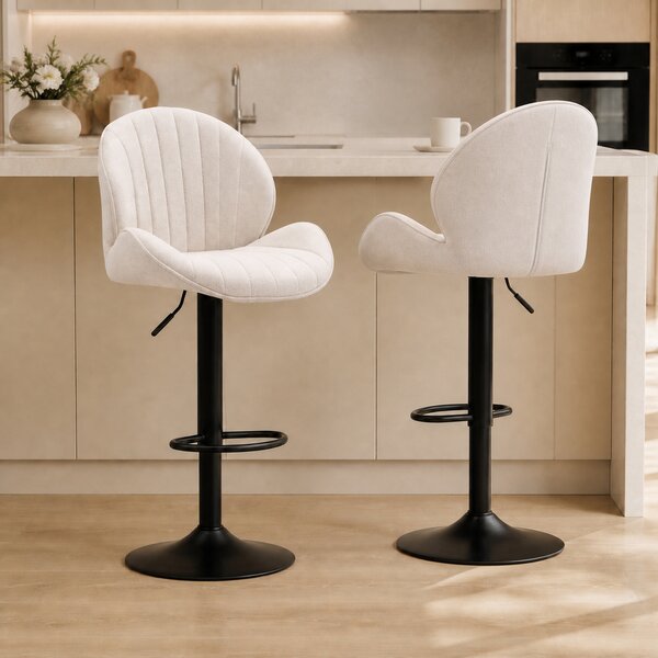 HOMCOM Set 2 Sgabelli da Bar a Conchiglia con Poggiapiedi, in Tessuto Effetto Ciniglia, 48x50x94-115 cm, Nero e Beige | Aosom Italy