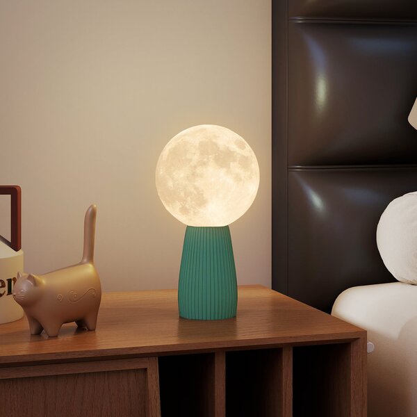 HOMCOM Lampada da Tavolo a Forma di Luna e 3 Colori con 10 Luminosità, in ABS, Ø15x28 cm, Bianco e Verde Scuro | Aosom Italy