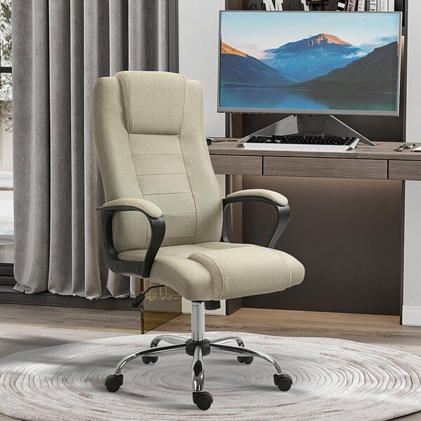 Vinsetto Sedia da Ufficio Ergonomica Inclinabile Girevole in Tessuto Effetto Lino con Poggiatesta, Beige | Aosom Italy