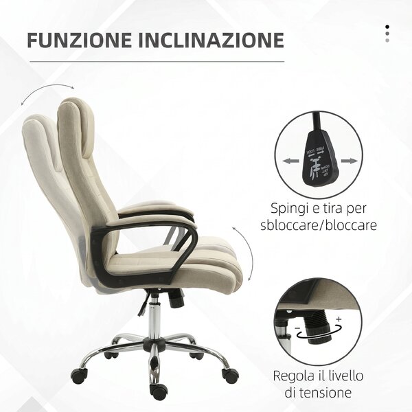 Vinsetto Sedia da Ufficio Ergonomica Inclinabile Girevole in Tessuto Effetto Lino con Poggiatesta, Beige | Aosom Italy