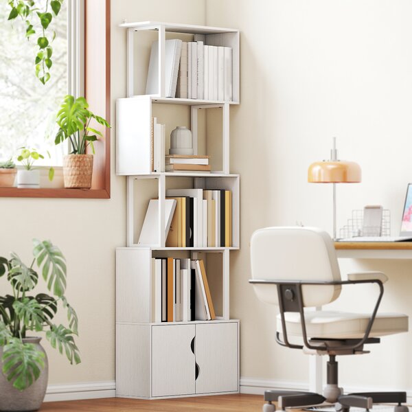 HOMCOM Libreria Moderna con 5 Ripiani e Armadietto a 2 Ante in Legno, 60x23.8x179.2 cm, Bianco | Aosom Italy