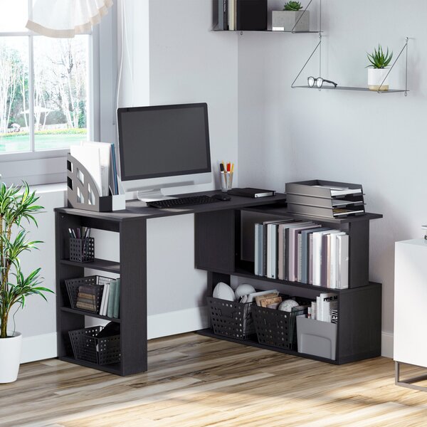 HOMCOM Scrivania Angolare con Piano Girevole a 360° e 5 Ripiani, 120x110x74.5 cm, Nero | Aosom Italy