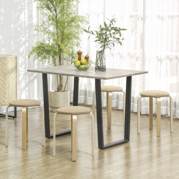 HOMCOM Set 4 Sgabelli Impilabili e Imbottiti con Rivestimento in Tessuto e Gambe in Legno, Cachi | Aosom Italy