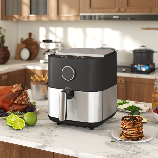 HOMCOM Friggitrice ad Aria da 8L, Air Fryer 1700W con 8 Programmi e Circolazione Aria Calda a 360°, Display LED, Nero | Aosom Italy
