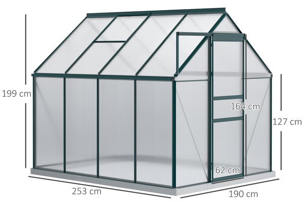 Outsunny Serra da Giardino con porta scorrevole, tetto inclinato con grondaie, in Metallo e Alluminio, Anti-UV, 190x253x199cm, Verde | Aosom Italy