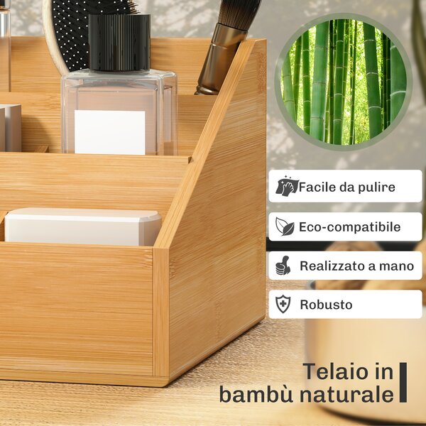 HOMCOM Organizer da Scrivania in Bambù con 2 Cassetti e 7 Scomparti Portaoggetti, 33x20.5x15.5 cm | Aosom Italy