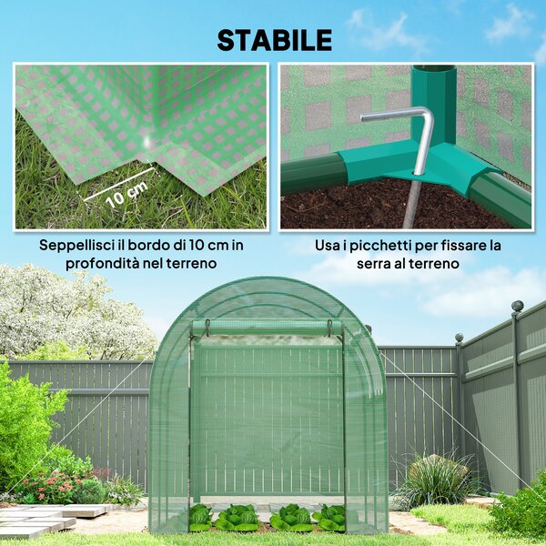 Outsunny Serra da Giardino a Tunnel con Porte e Finestre Avvolgibili in PE Verde, 180x180x200cm|Aosom