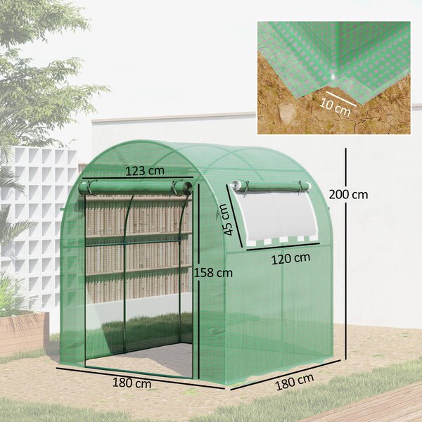 Outsunny Serra da Giardino a Tunnel con Porte e Finestre Avvolgibili in PE Verde, 180x180x200cm|Aosom