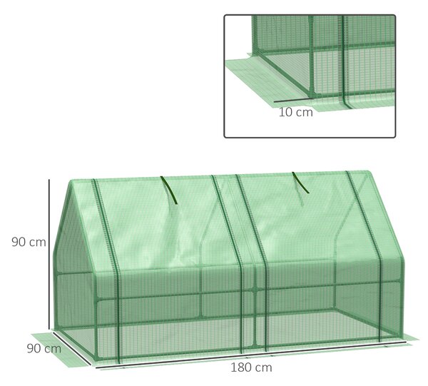 Outsunny Serra da Giardino con Copertura in PE Rinforzato e Telaio in Acciaio, 2 porte con cerniera avvolgibile, 180x90x90cm, Verde | Aosom Italy