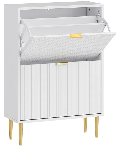 HOMCOM Scarpiera Slim per 12 Paia di Scarpe con 2 Cassetti a Ribalta e Ripiani Regolabili, 60x24x91.5 cm, Bianco | Aosom Italy