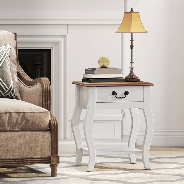 HOMCOM Comodino con Cassetto e Ripiano Aperto in Stile Francese in Legno, 45x35x55 cm, Bianco e Rovere | Aosom Italy